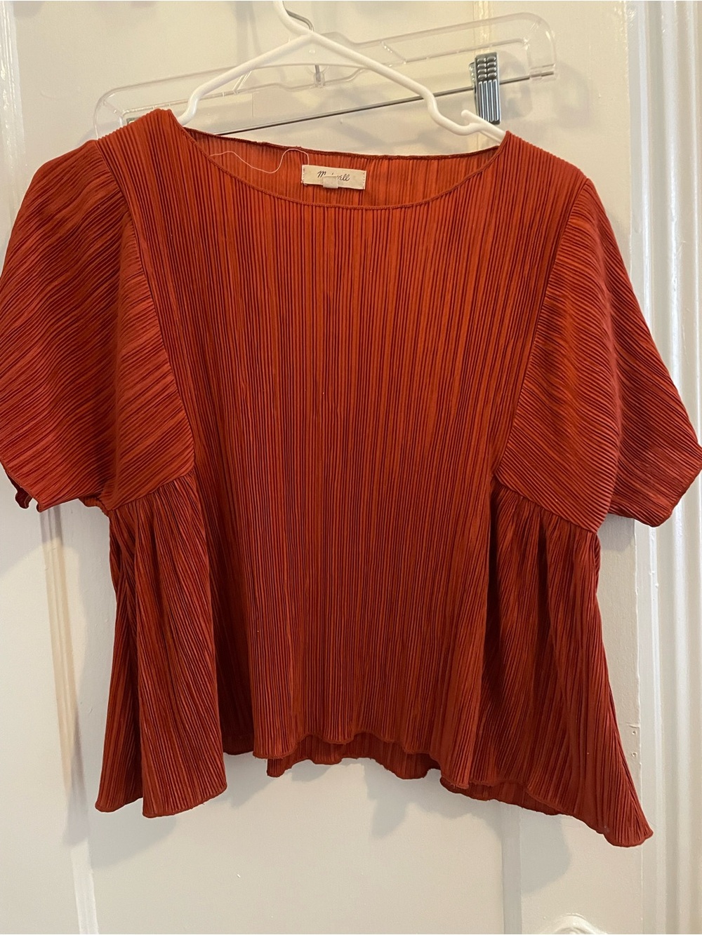 Madewell Rust Pleated Flutter-Sleeve Blouse